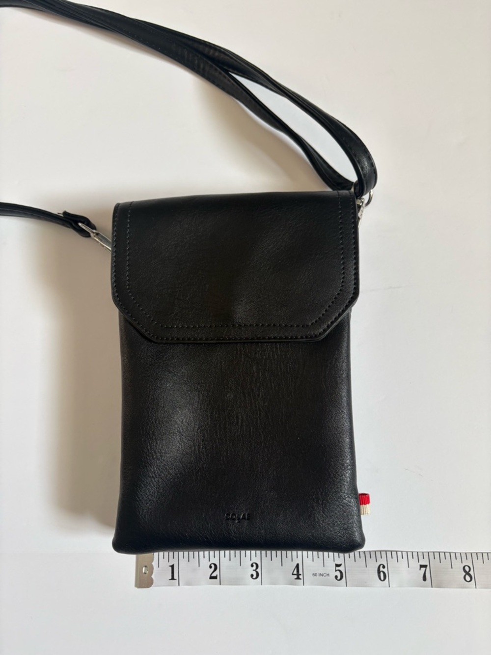 Colab Black Vegan Leather Crossbody bag with Flap. 3 compartments, card holder. - Picture 3 of 14